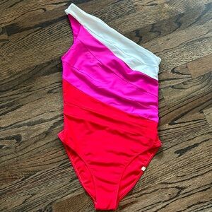 Summersalt One-Shoulder Swimsuit in Red, Pink, and White